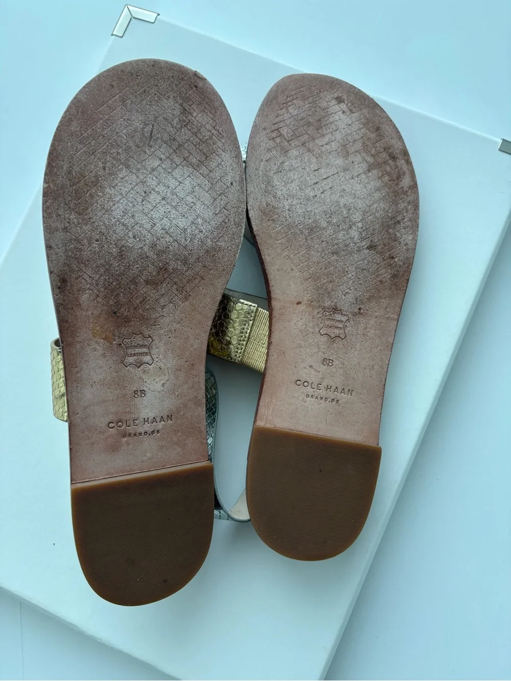 Cole Haan Metallic Leather Sandals Gold Silver Strappy Size 8B